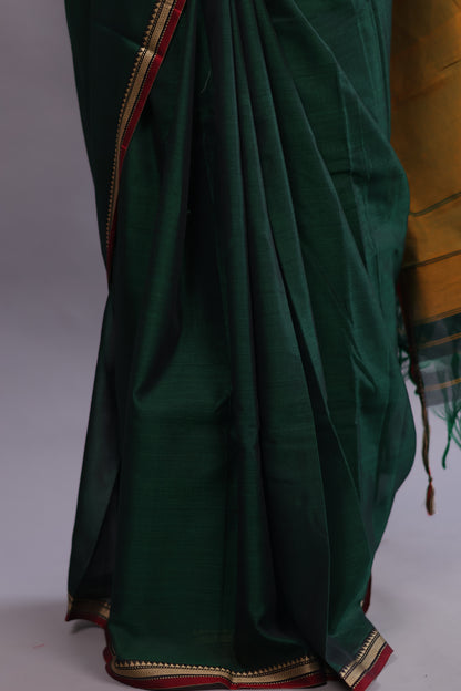 Green Narayanpet Cotton Saree | Looms & Tassels