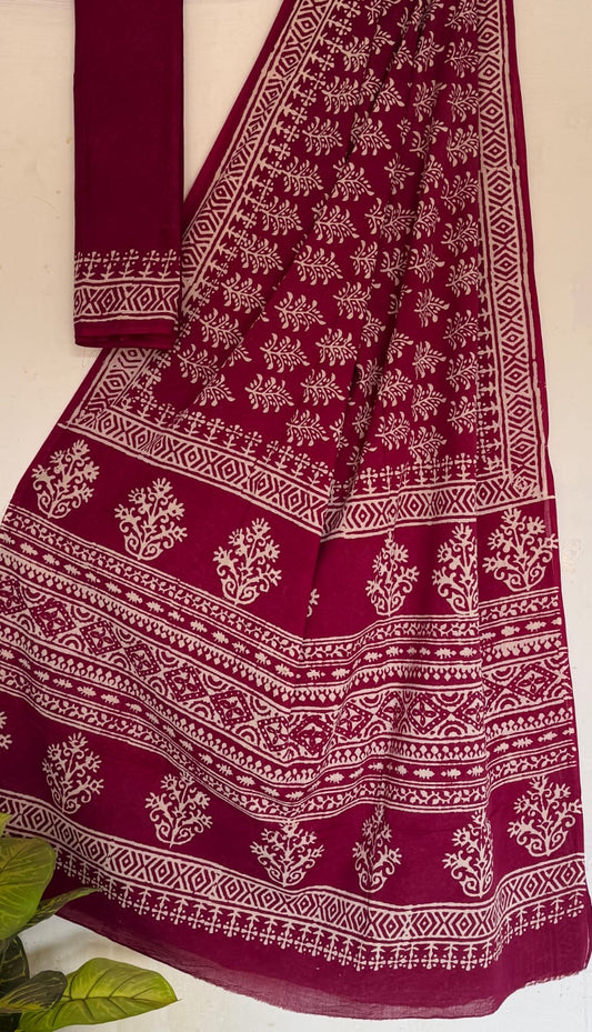 Bagru Handblock printed MulMul cotton saree