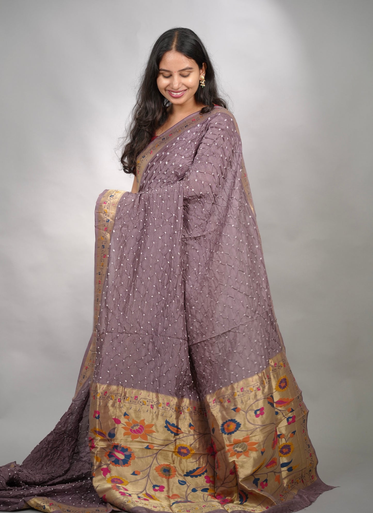 Handcrafted Bandhani Paithani Dola Silk Saree | Looms & Tassels
