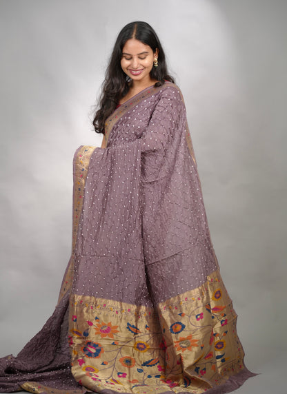 Handcrafted Bandhani Paithani Dola Silk Saree | Looms & Tassels