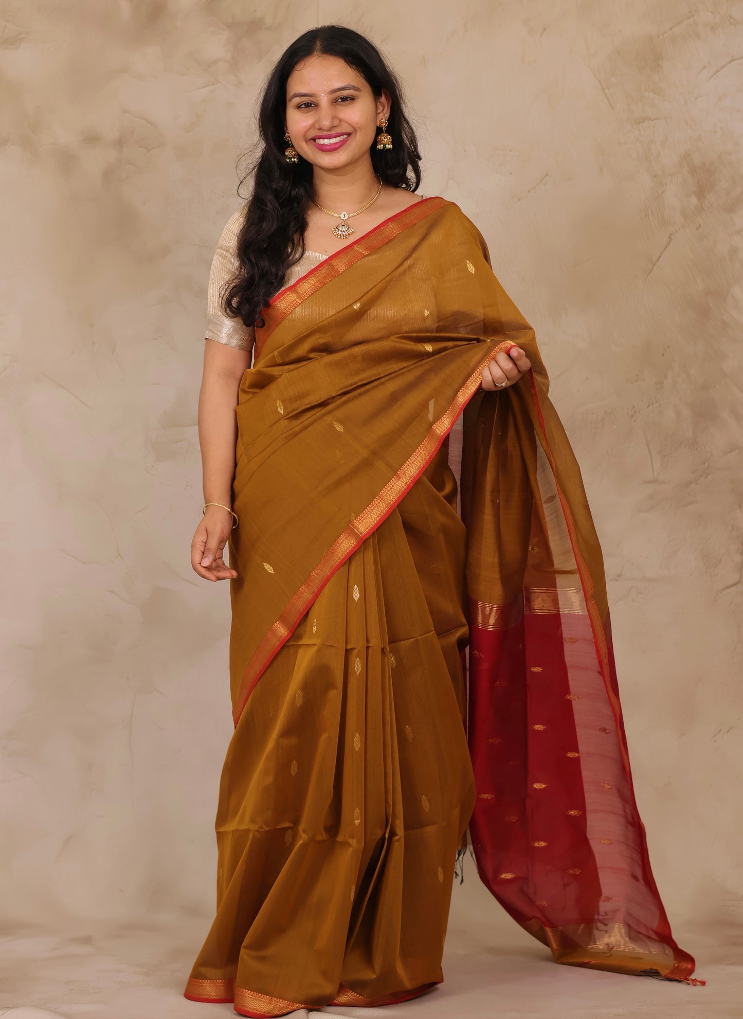 Golden Mustard Handloom Maheswari Silk Cotton Sarees | Looms & Tassels