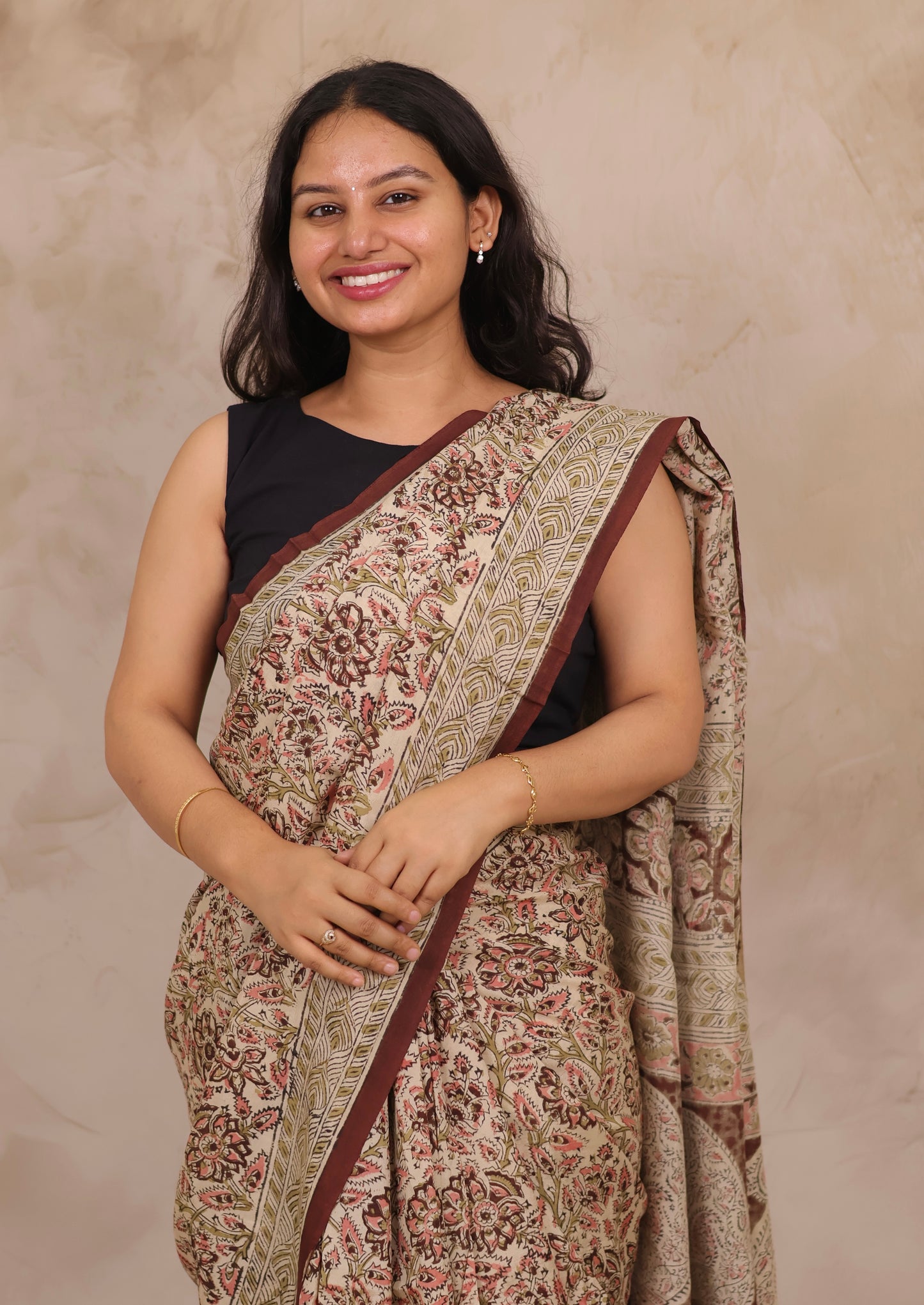 Hand Block Printed Kalamkari Chennur Silk Saree