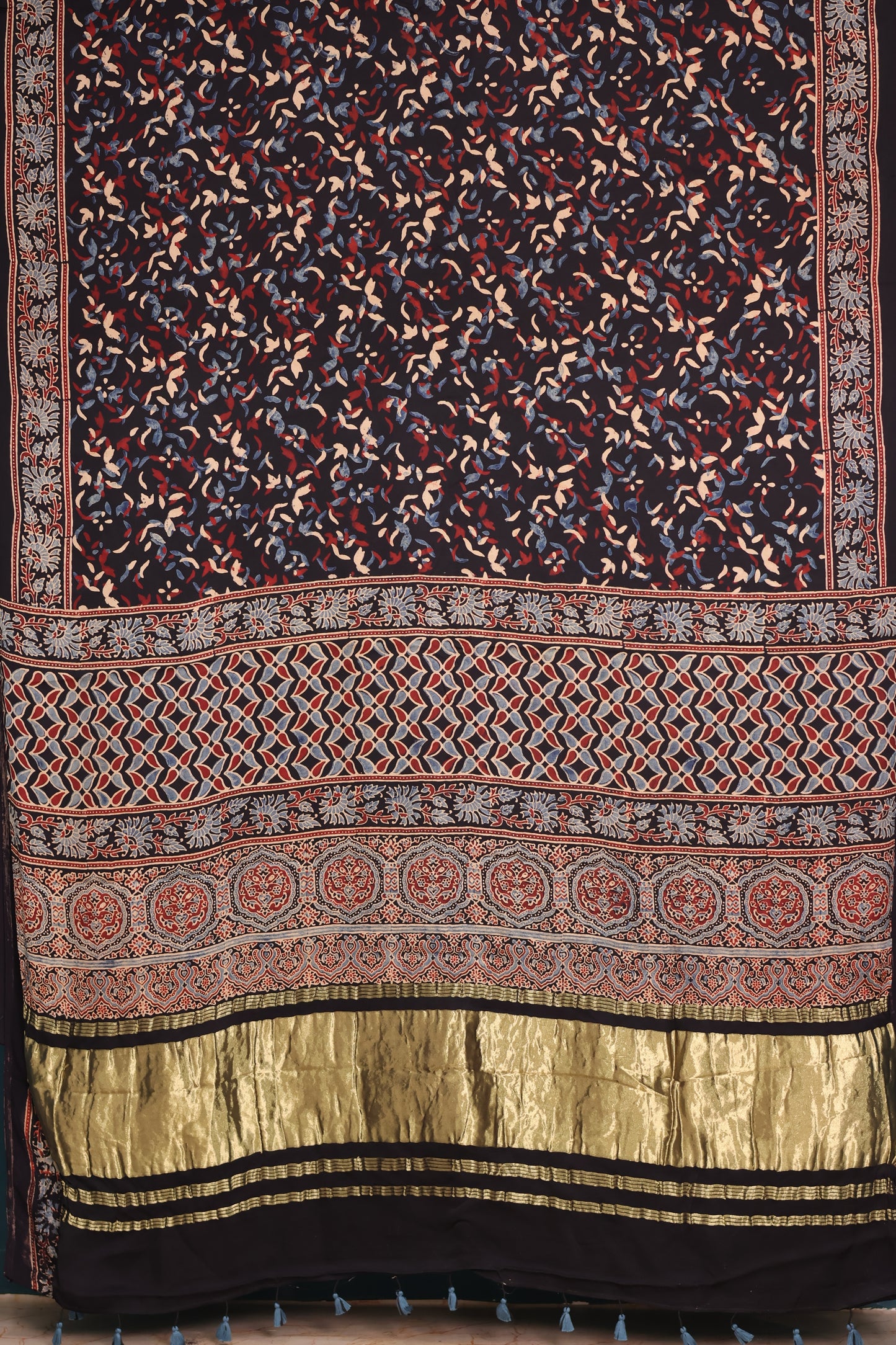 Pure Ajrakh Hand Block Printed Modal Silk Saree