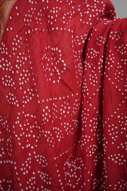 Maroon Handcrafted  Pattern Bandhani Paithani Dola Silk Saree | Looms & Tassels