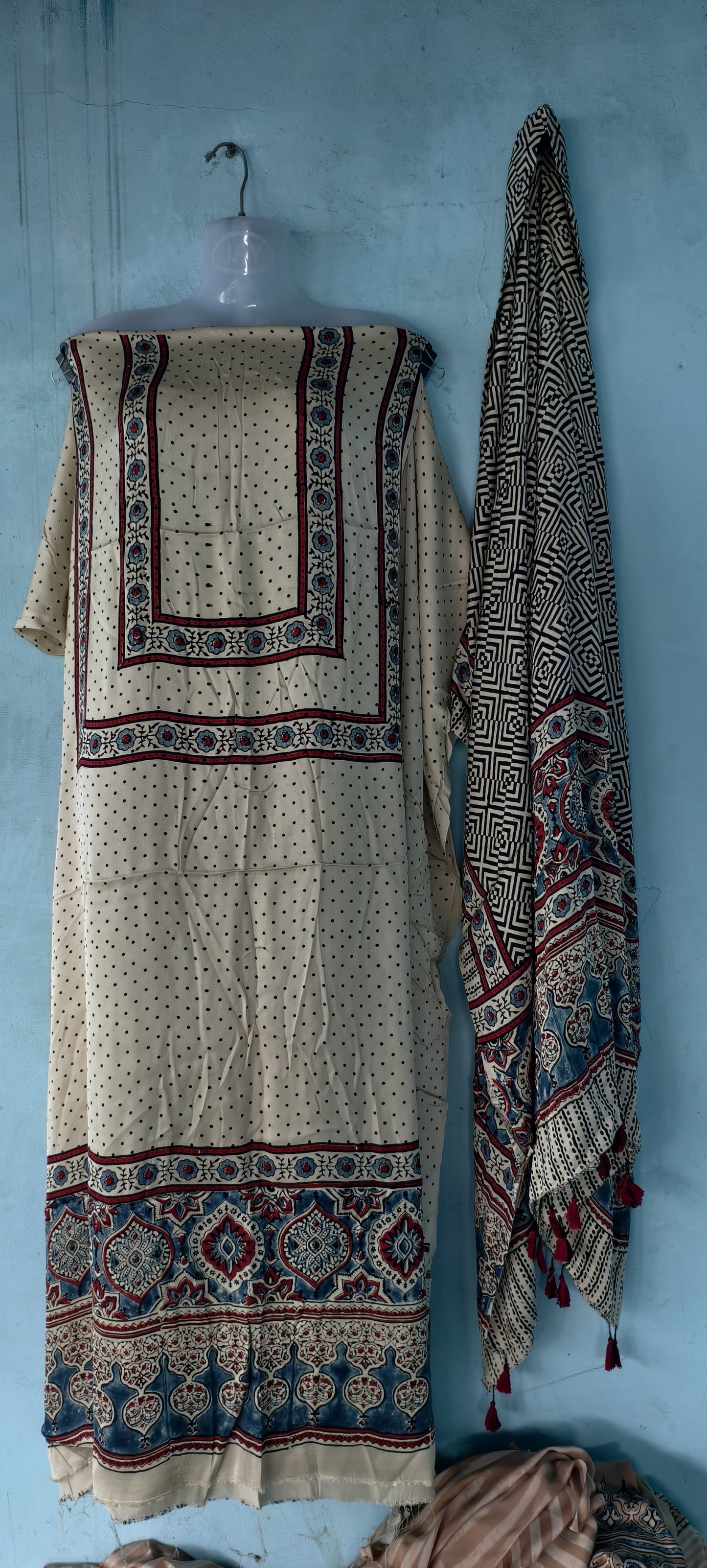 Handblock printed Ajrakh modal silk 2 piece suit set