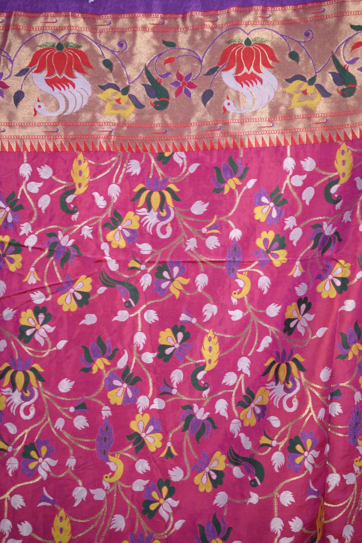 Lavender Handcrafted Bandhani Paithani Dola Silk Saree | Looms & Tassels