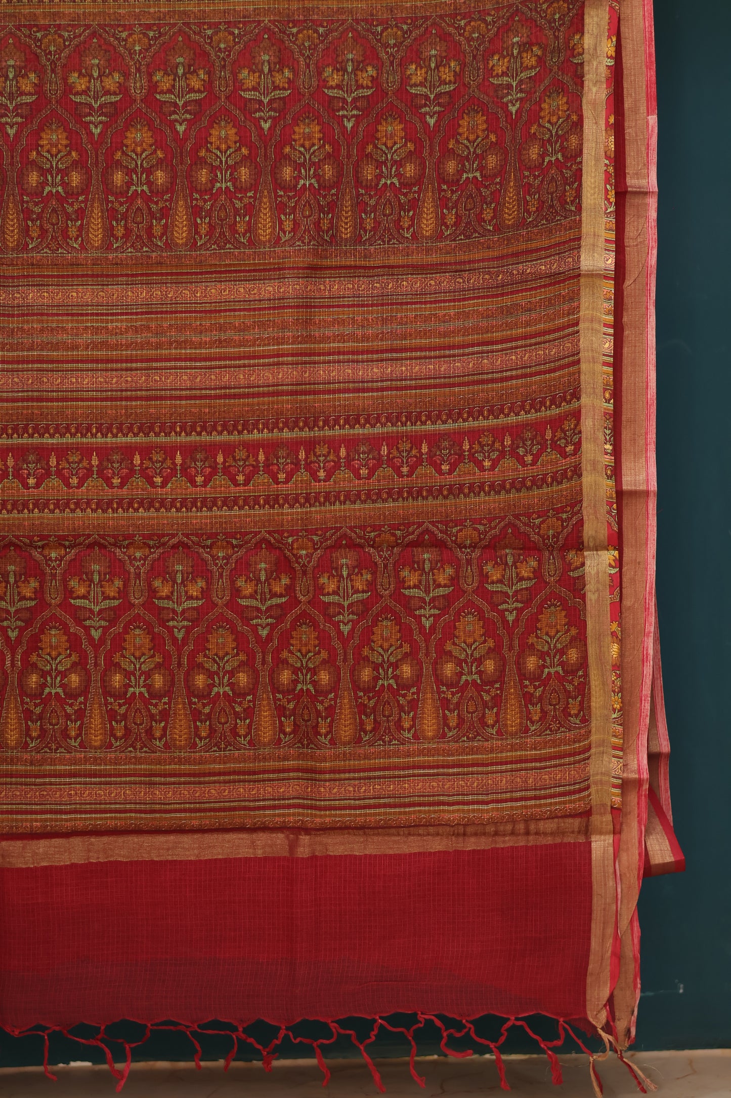 Red Digital printed Kota Doria Saree