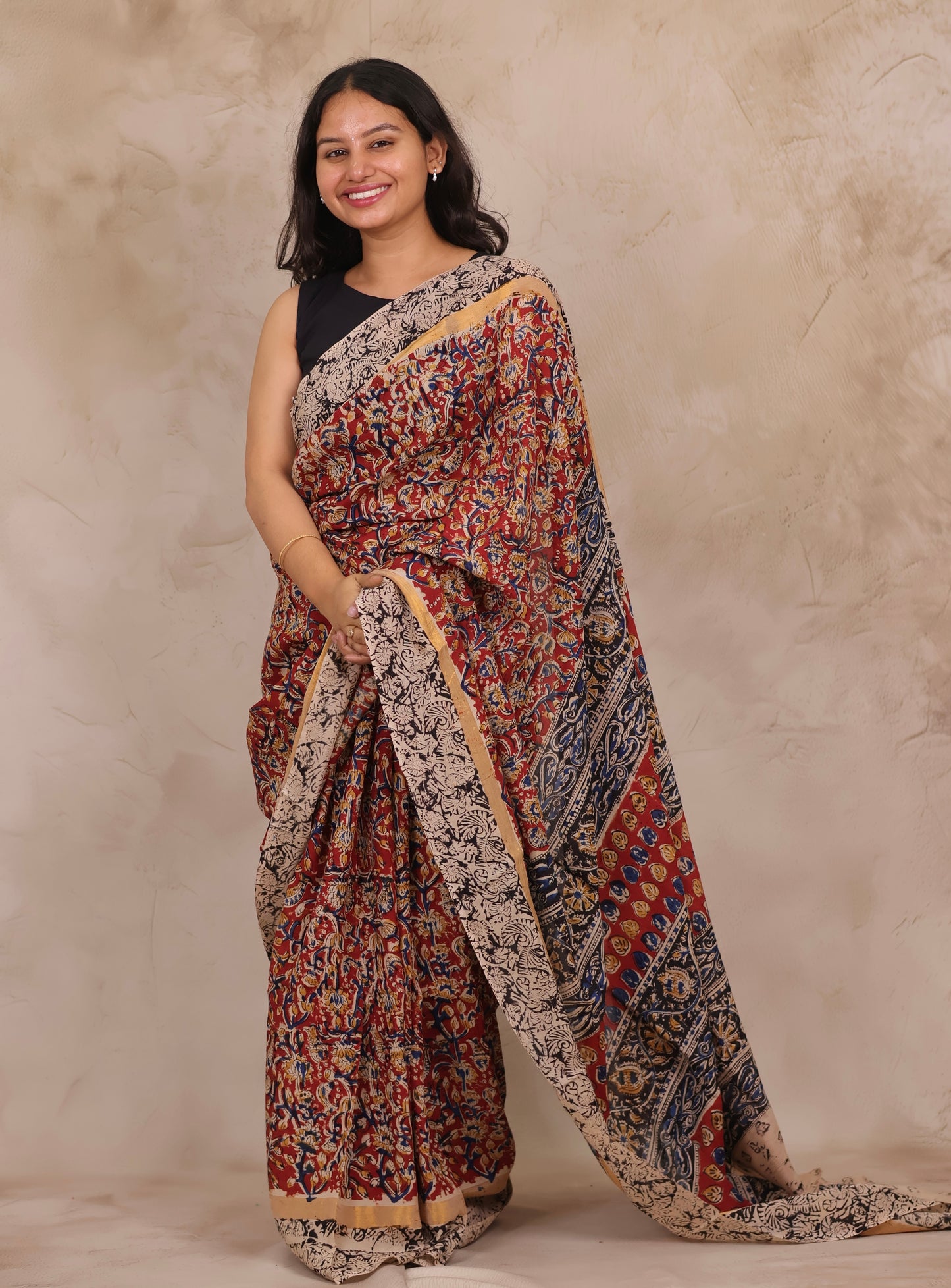 Hand Block Printed Kalamkari Chennur Silk Saree