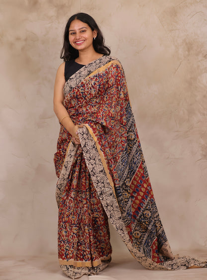Hand Block Printed Kalamkari Chennur Silk Saree