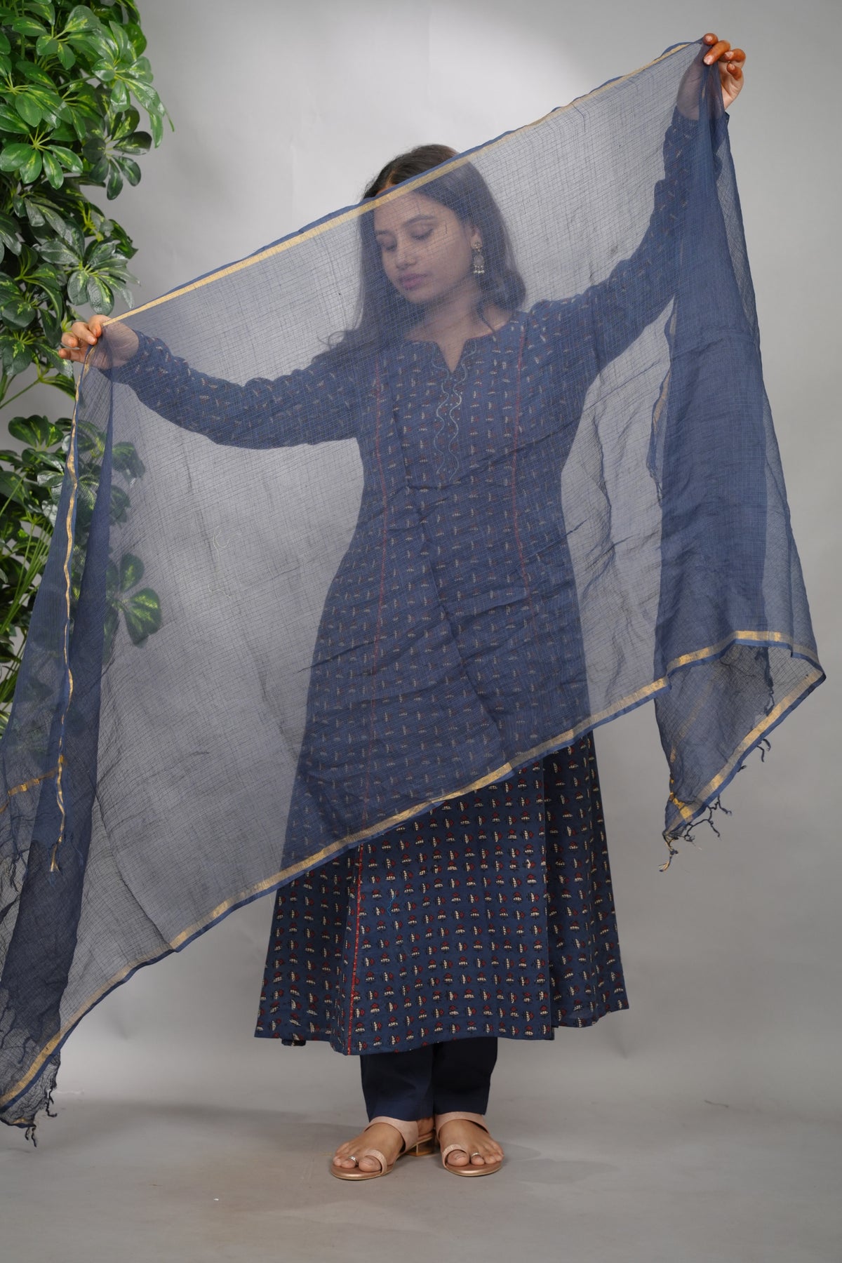 Indigo Plain Kota Doria Dupatta