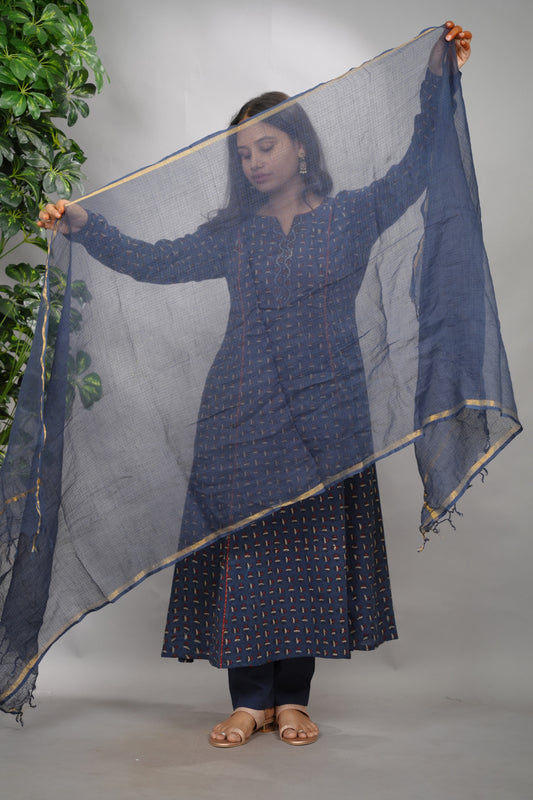 Indigo Plain Kota Doria Dupatta
