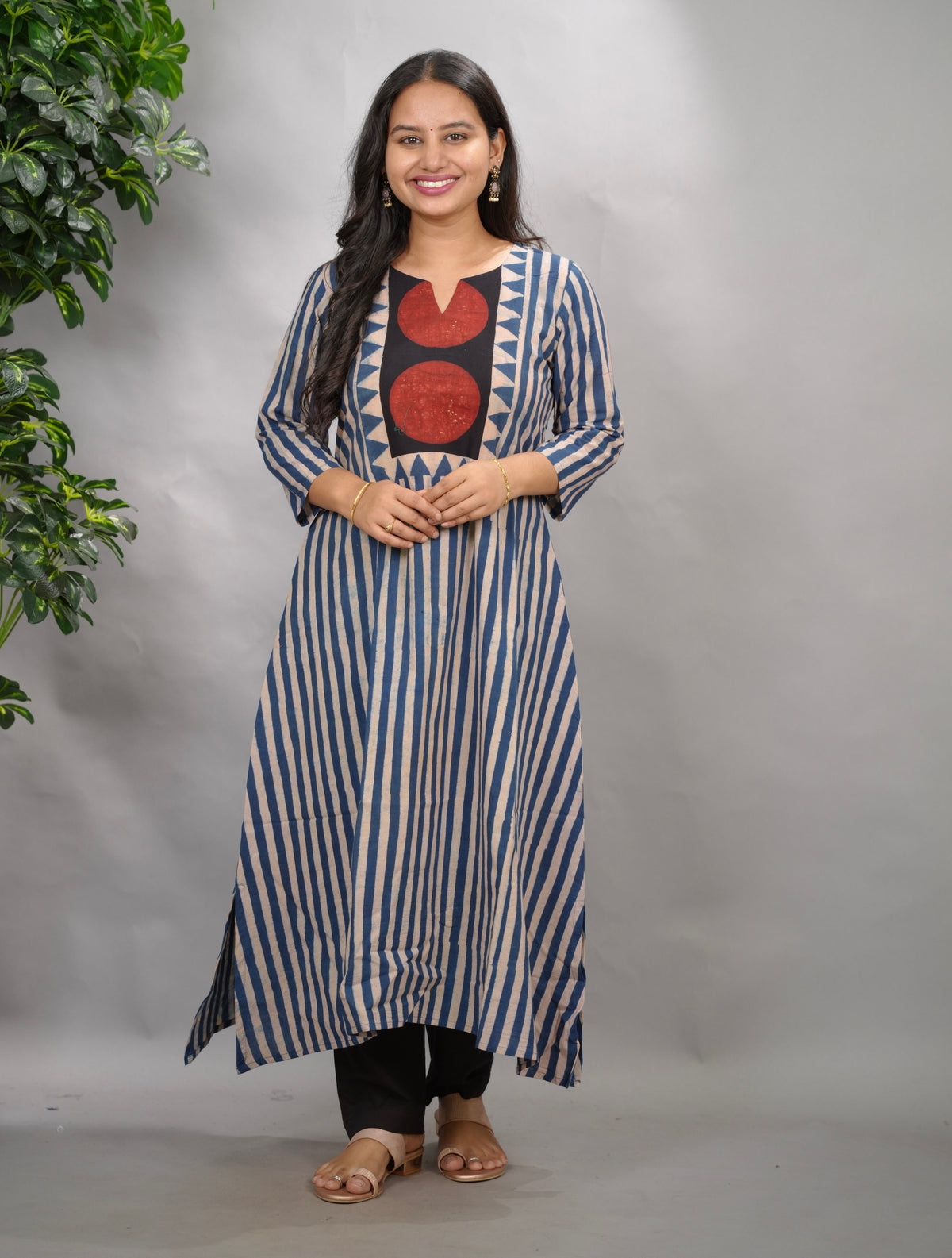 Blue Ajrakh Pattern Hand Block printed Aline Kurti | Looms & Tassels