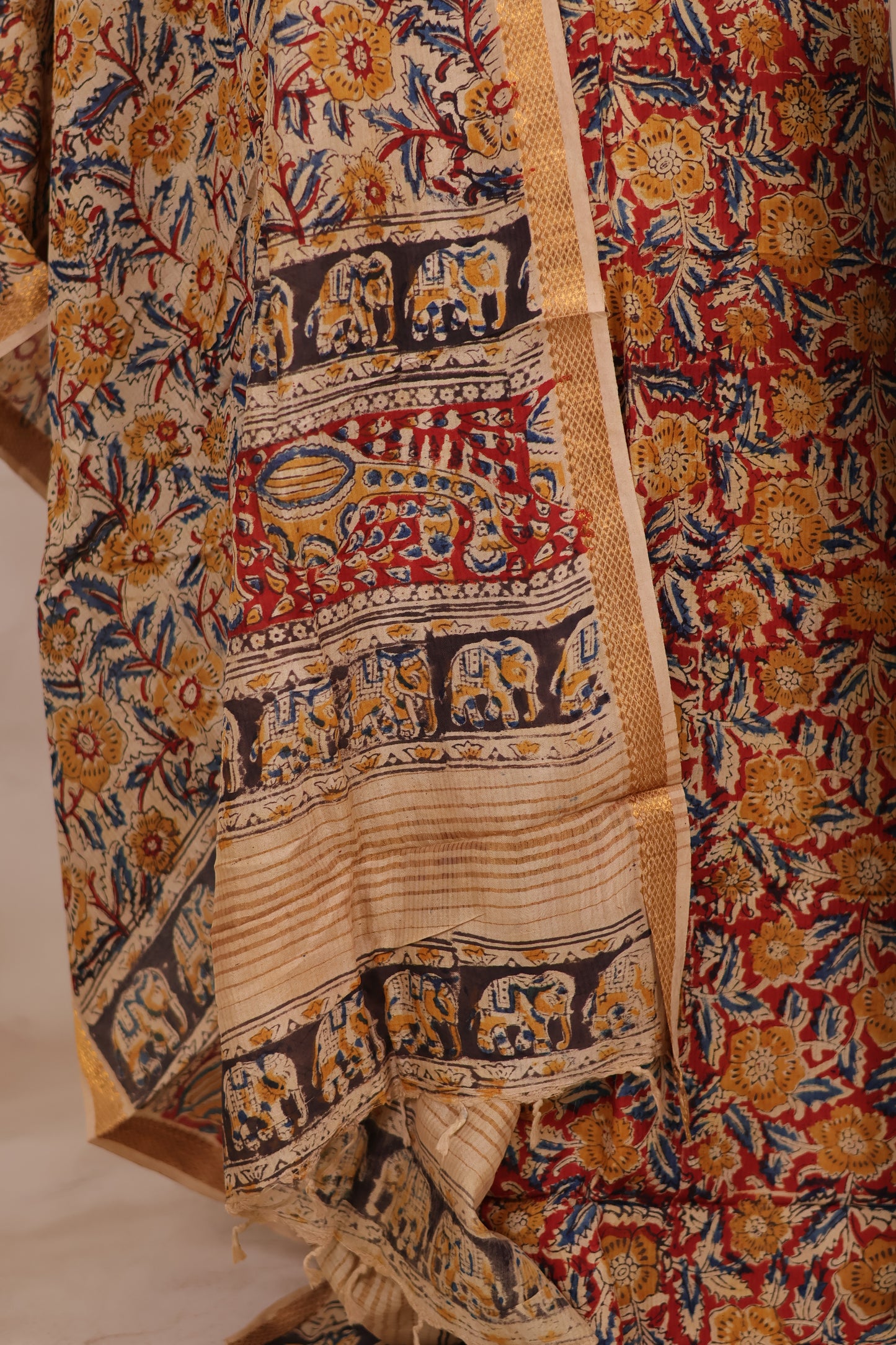 Hand Block Printed Kalamkari Unstitched 3pc Suit Set