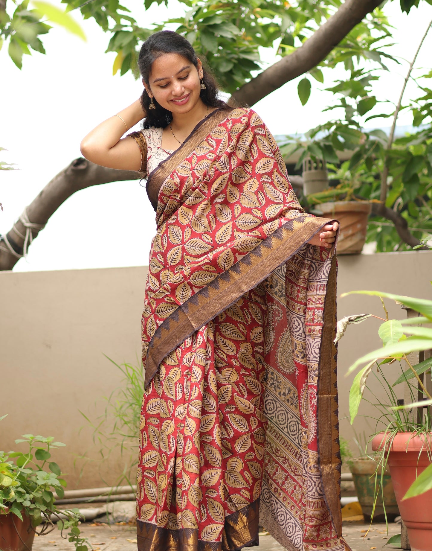 Kanchi border Kalamkari chennur silk saree