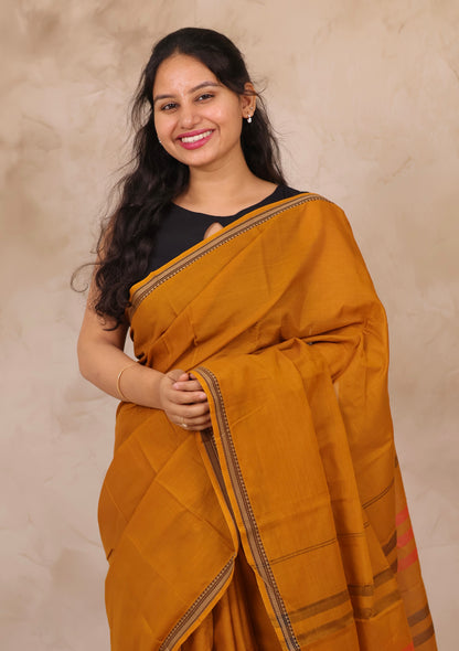 Yellow Narayanpet Cotton Saree | Looms & Tassels