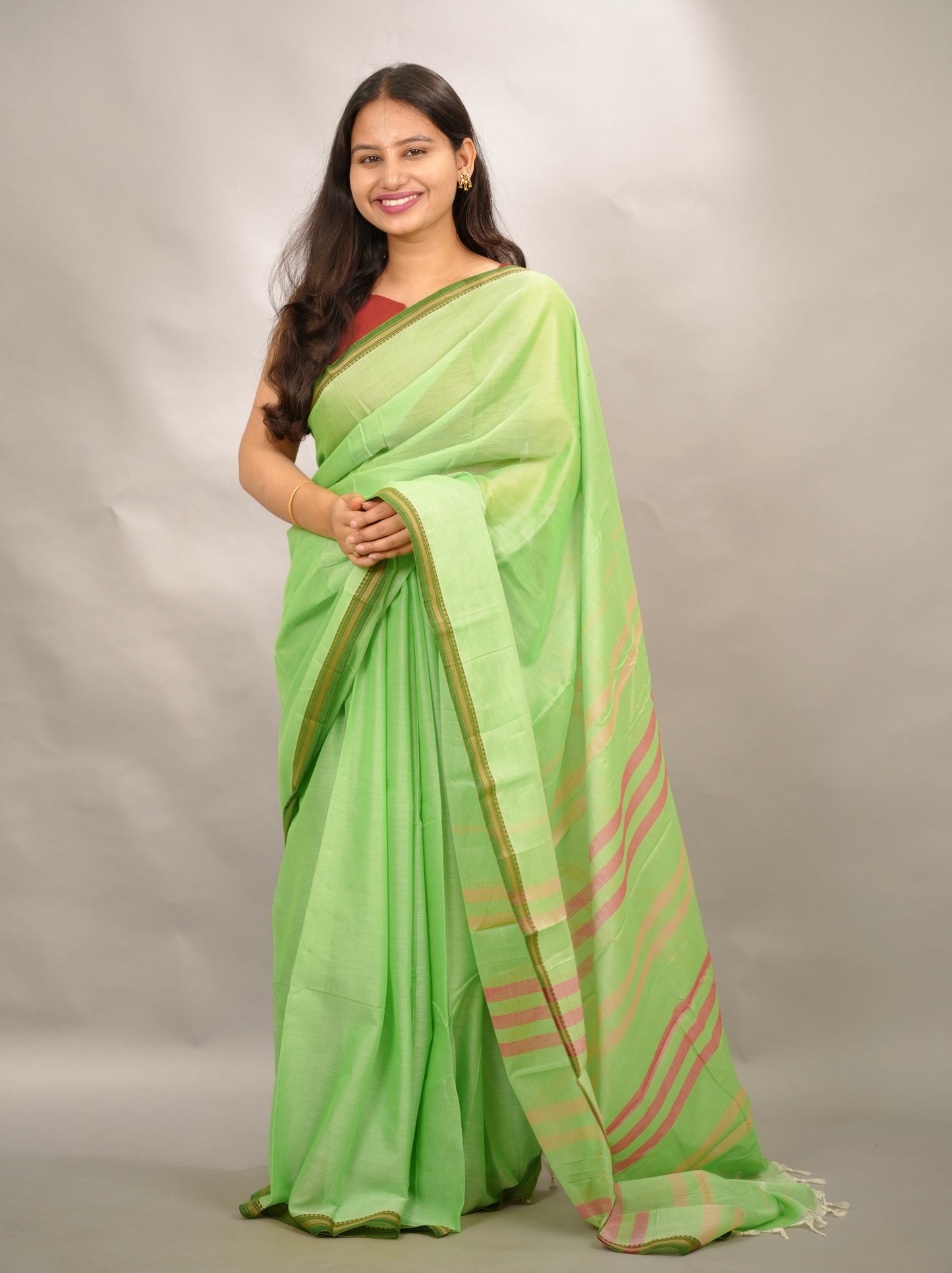 Pista green Narayanpet Cotton Saree | Looms & Tassels