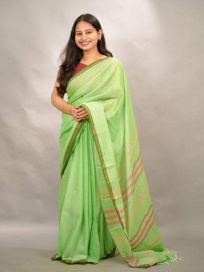 Pista green Narayanpet Cotton Saree | Looms & Tassels
