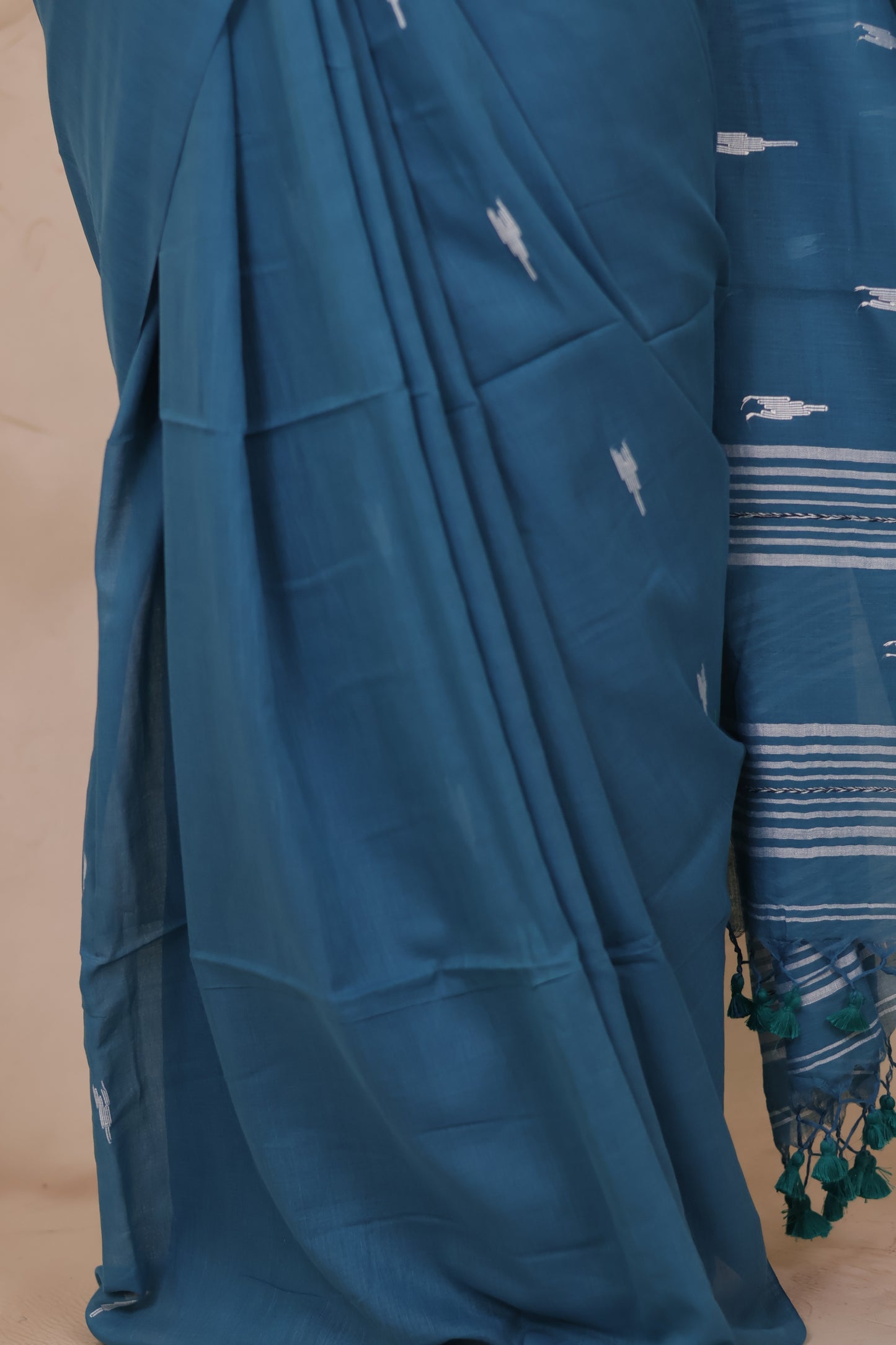 Blue Handwoven Malai Cotton Saree| Looms & Tassels