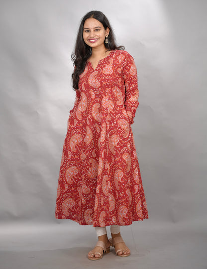 Maroon Pure Mul Cotton Kali Kurta  | Looms & Tassels