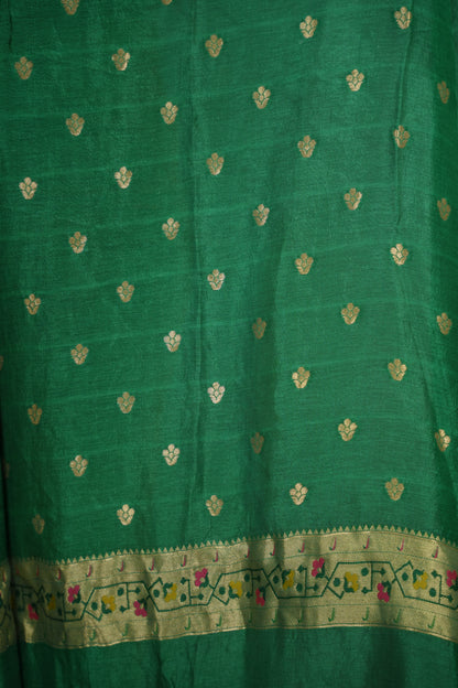 Green Handcrafted Pattern Bandhani Paithani Dola Silk Saree | Looms & Tassels
