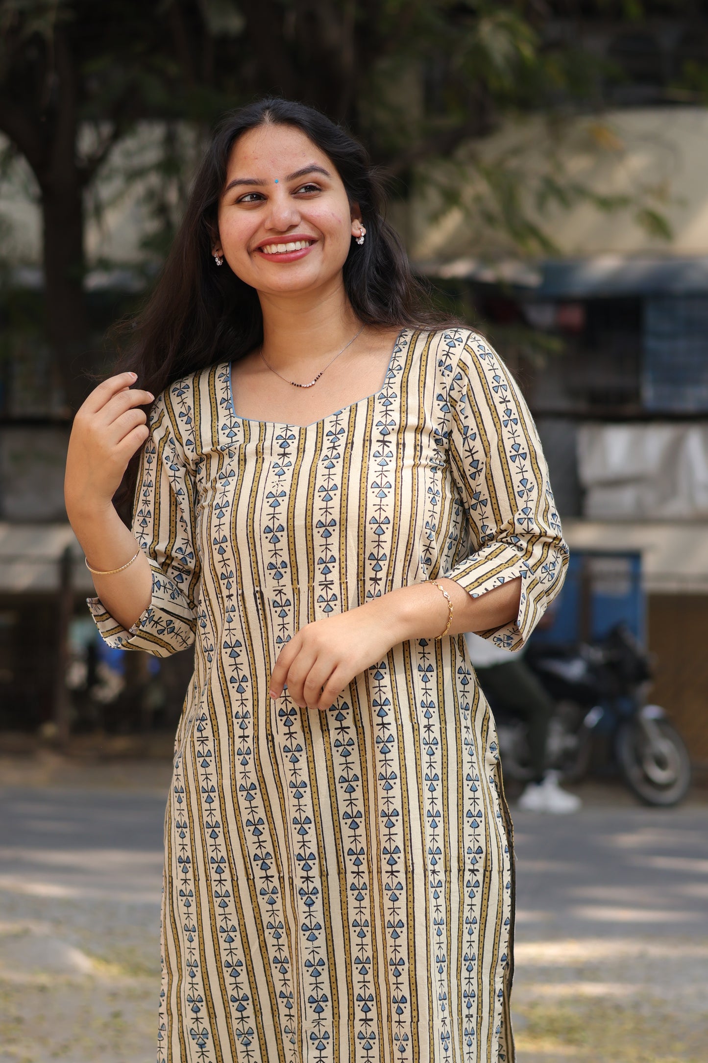 Cream Ajrakh Hand Block Printed Kurti