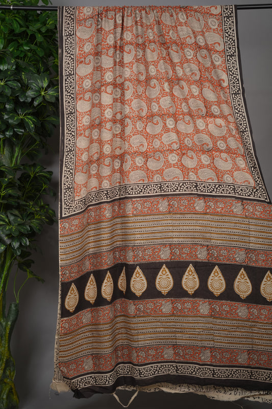 Bagru Handblock printed MulMul cotton saree | Looms & Tassels