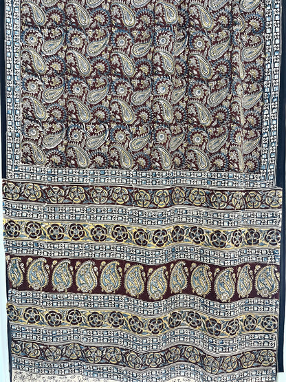 Hand block printed Kalamkari Silk Saree