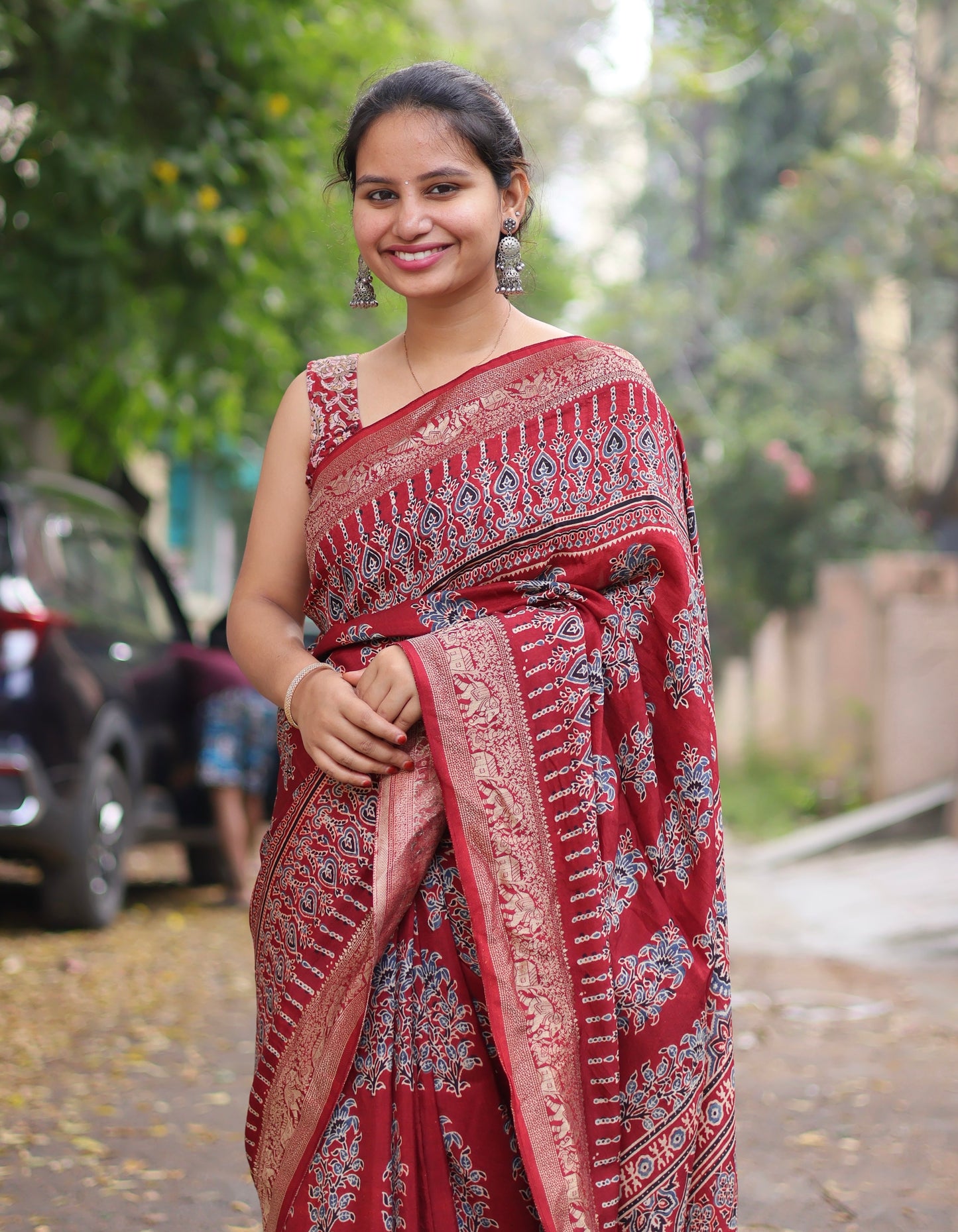 Ajrakh Dola Silk Saree