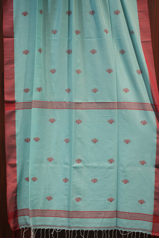 Pastel Pure Handwoven Jamdhani butta Malai Cotton Saree