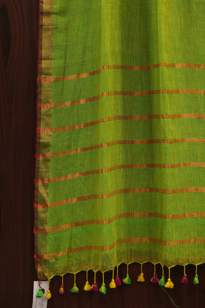 Parrot Green Pure Handwoven Linen Saree