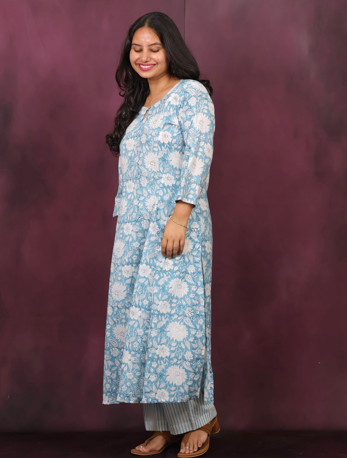 Powder Blue Pure Mul Cotton Aline Kurta Set (Set of 2) | Looms & Tassels