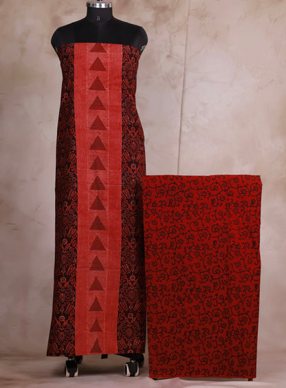 Ajrakh Handblock Printed Pure Cotton 3 piece suit set | Looms & Tassels