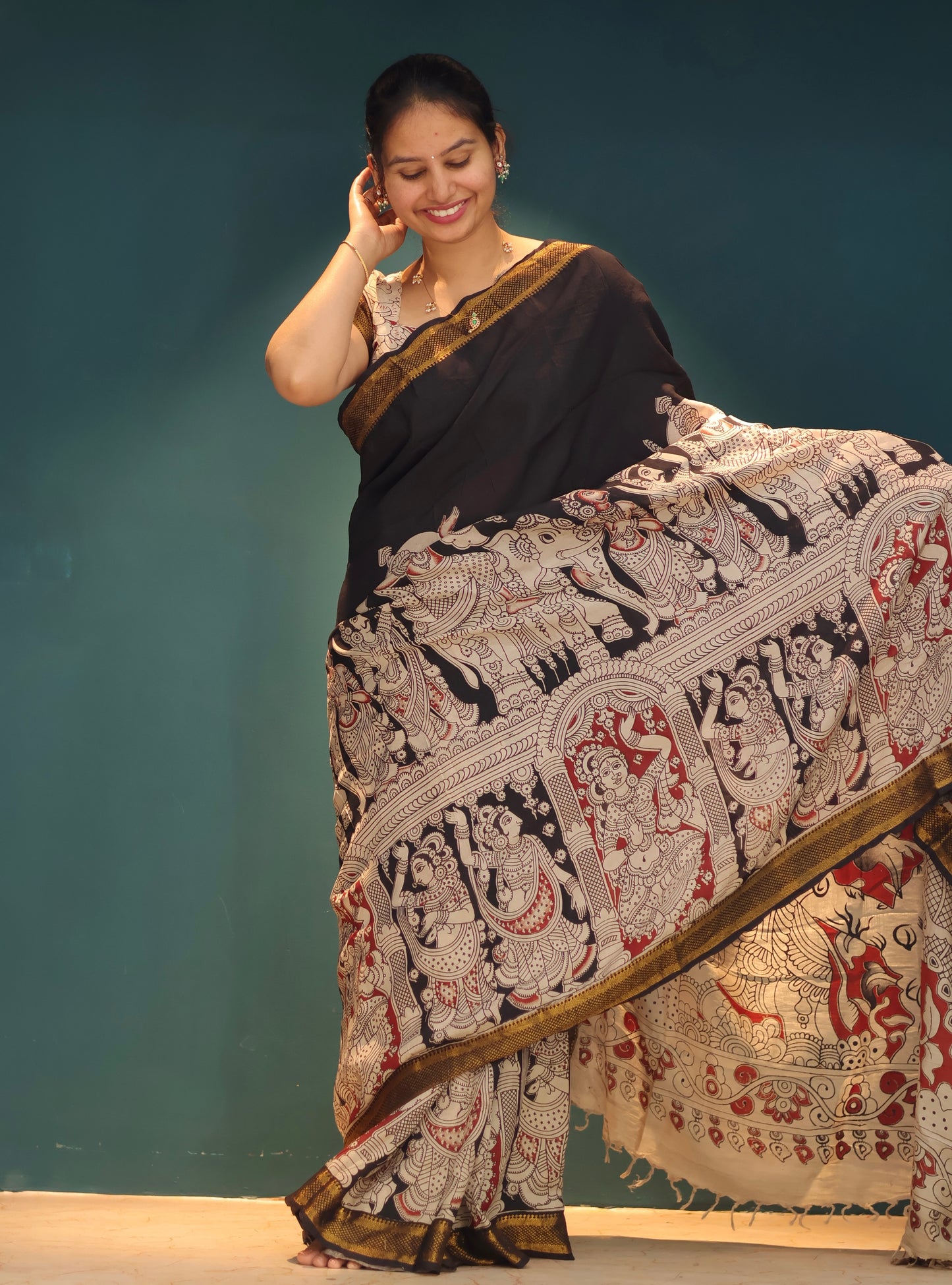 Nizam Border Kalamkari Silk Saree