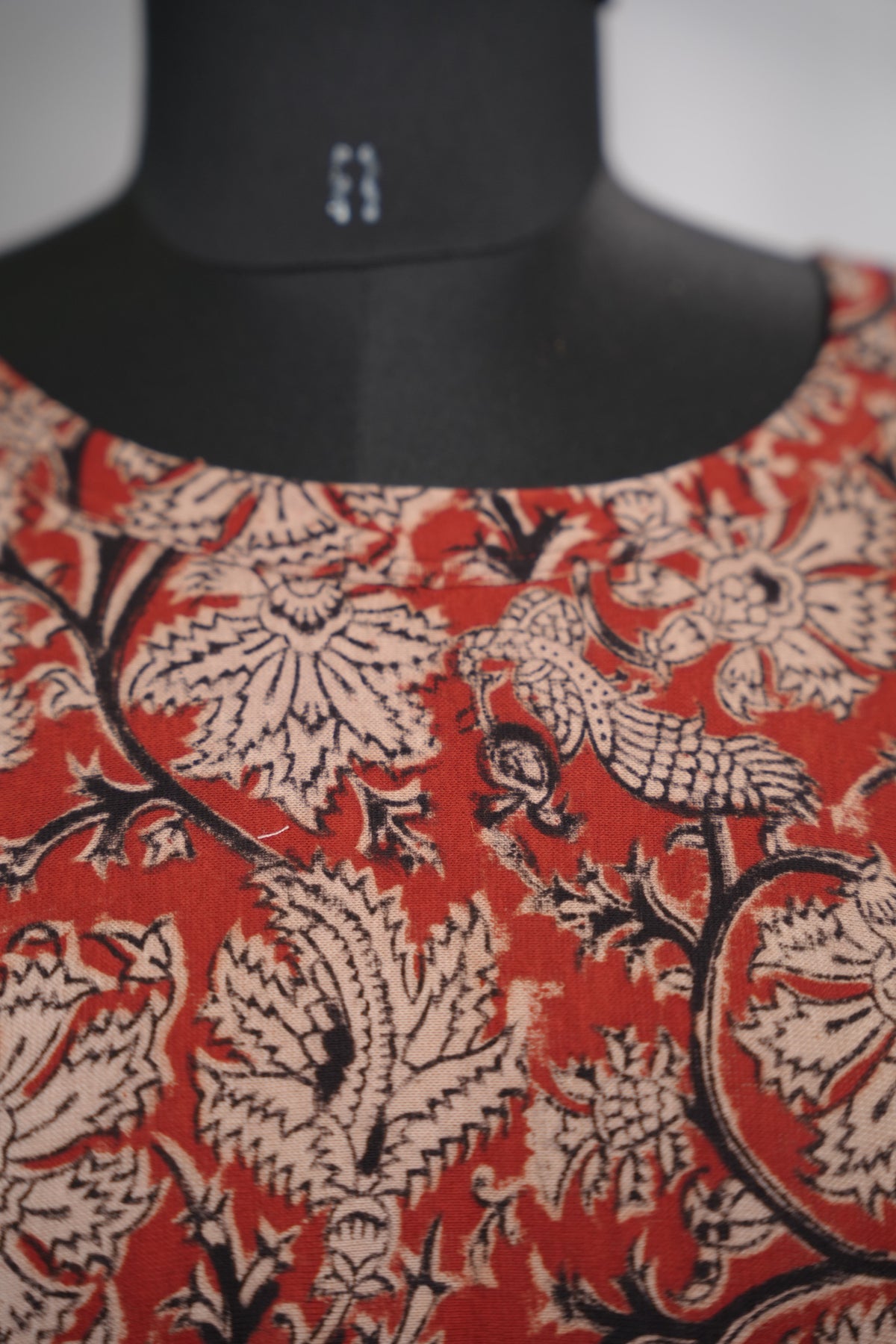 Maroon Boat Neck Stretchable Hand block printed kalamkari blouse (Elbow sleeve) | Looms & Tassels