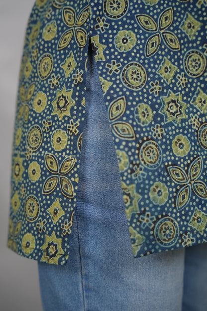 Indigo Ajrakh Hand Block Printed Short Top