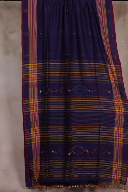 Blue Bhujodi weaving Malai Cotton Saree | Looms & Tassels