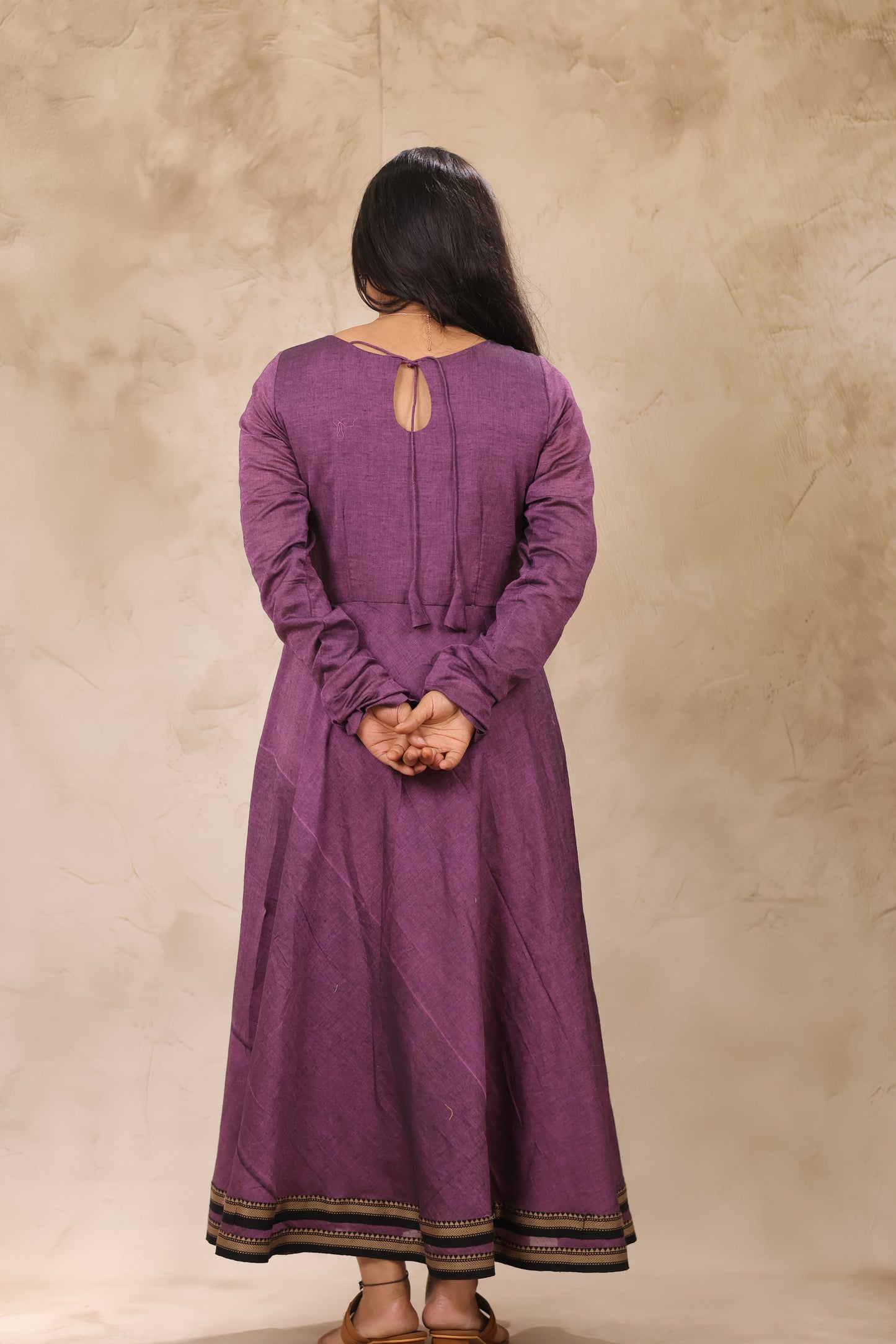 Lavender Narayanpet Cotton Anarkali Dress with Narayanpet Dupatta | Looms & Tassels