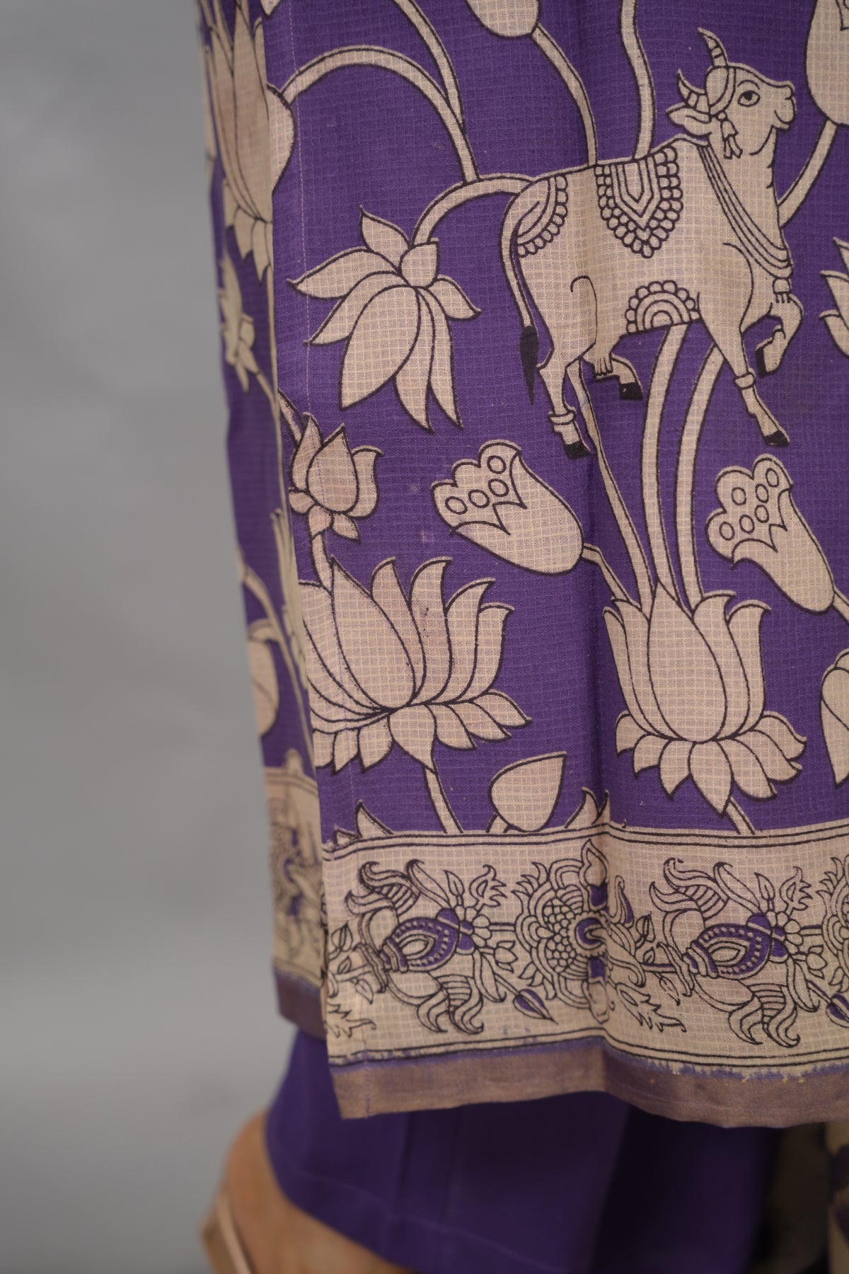 Purple Kalamkari Kota Cotton 3 piece suit (stitched) | Looms & Tassels