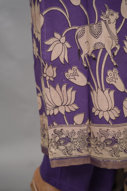 Purple Kalamkari Kota Cotton 3 piece suit (stitched) | Looms & Tassels