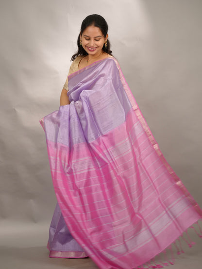 Lavender & Pink Handloom Mangalagiri Silk Saree| Looms & Tassels