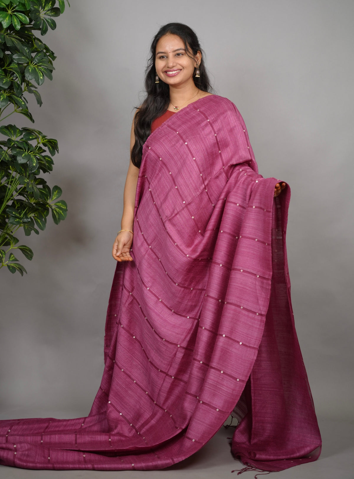 Pastel Pink Handloom Jamdhani Pure Matka Silk Saree with Muslin Silk Pallu