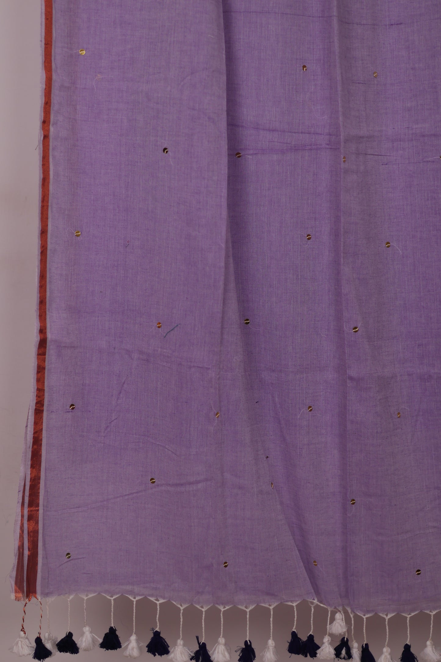 Lavender Pure Handwoven Malai Cotton Saree with Sequence Work