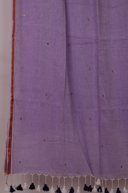 Lavender Pure Handwoven Malai Cotton Saree with Sequence Work