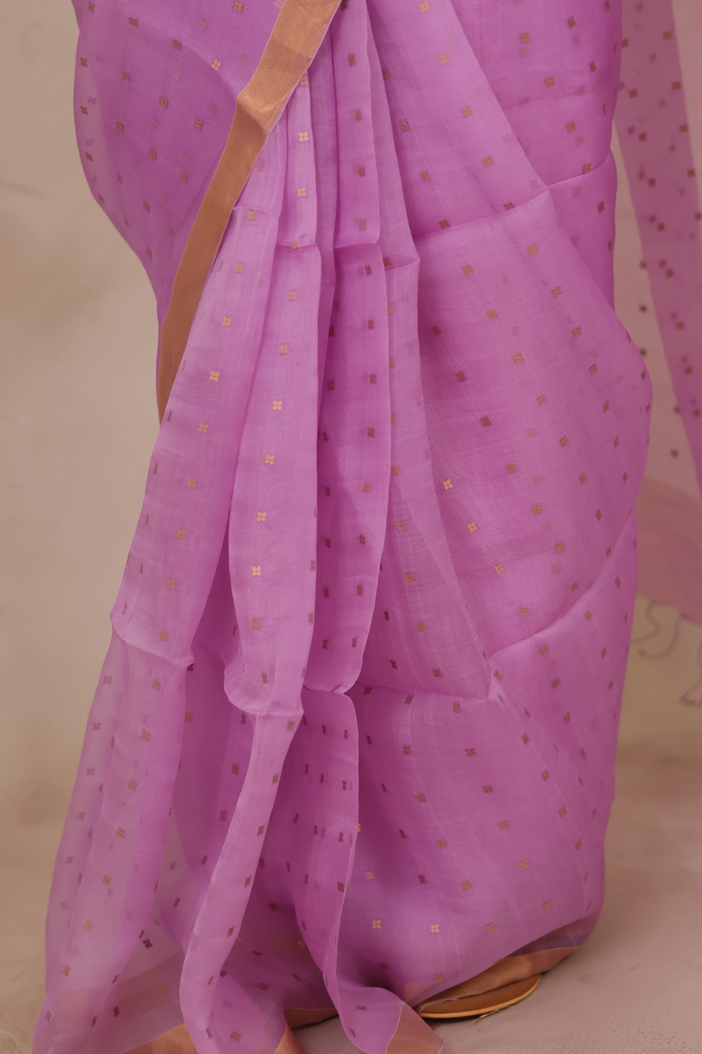 Pastel Lavender Handwoven Muslin Silk Saree With Sequence Work | Looms & Tassels
