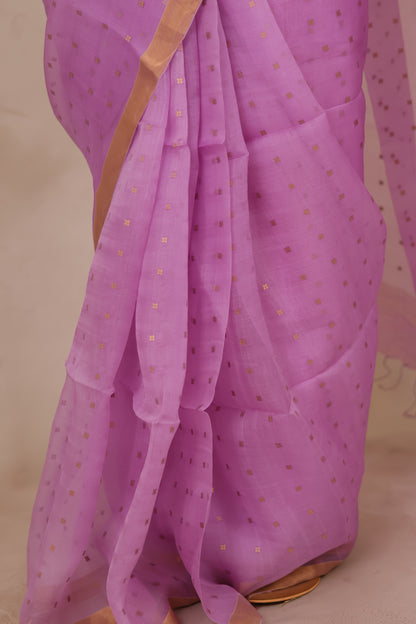 Pastel Lavender Handwoven Muslin Silk Saree With Sequence Work | Looms & Tassels