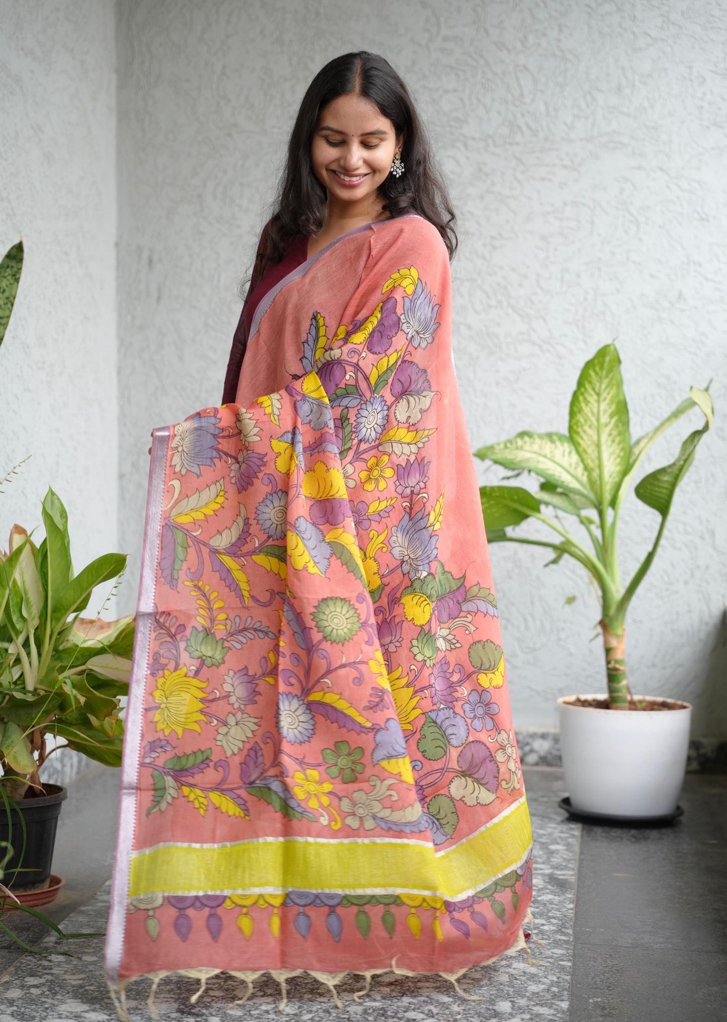 Pen Kalamkari Mangalagiri silk Dupatta