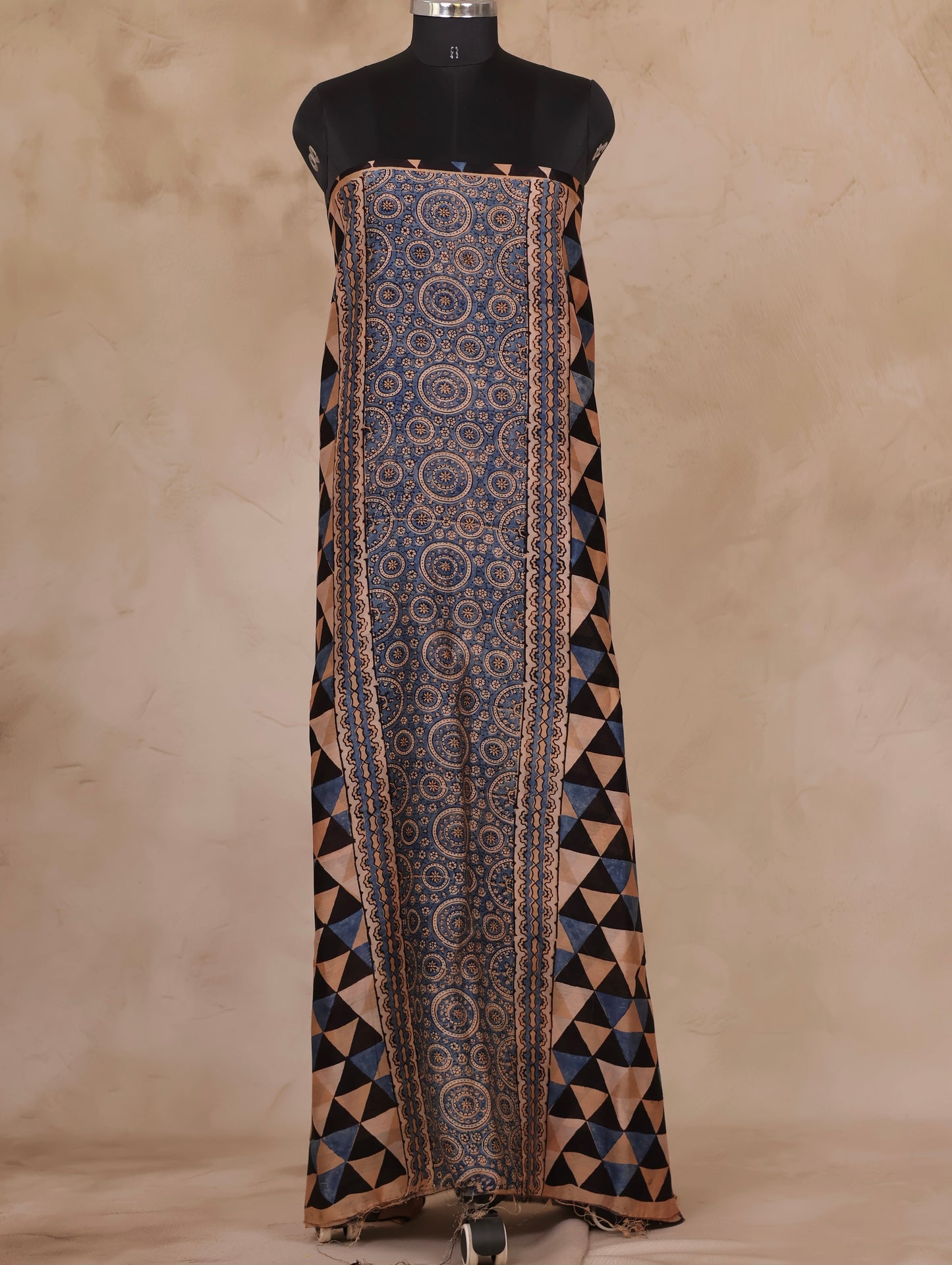 Chanderi Silk Cotton Ajrakh Handblock Printed 2 Piece Suit Set | Looms & Tassels