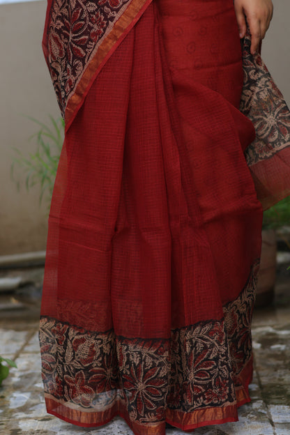 Bagru Hand block printed Kota Doriya Saree