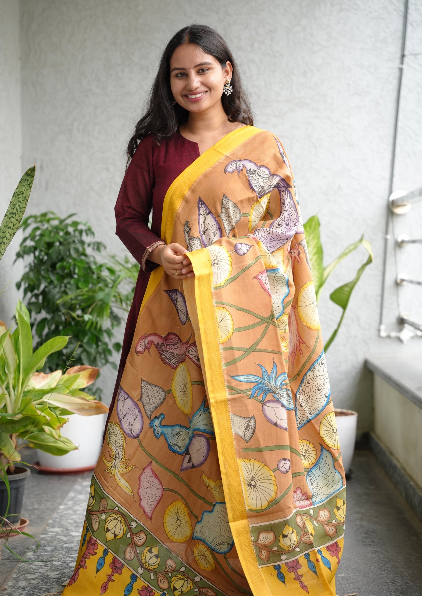 Pen Kalamkari chennur silk duppata