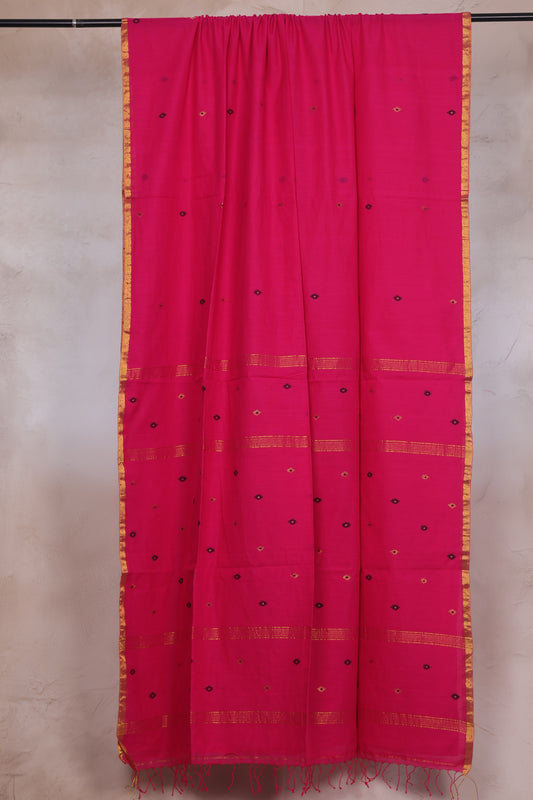 Pink Pure Handwoven Mercerised Cotton Saree with Mina Jari Butta Weav